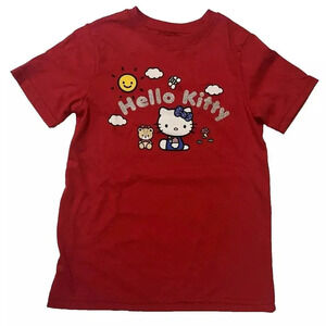 NEW Sanrio Red, White & Blue Hello Kitty Girls Crewneck Tee T-shirt Small 8-10